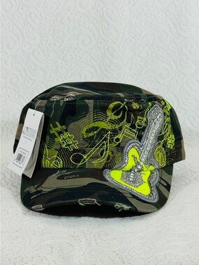 KBETHOS Camouflage Cap with Neon Yellow-Green Guitar Patch